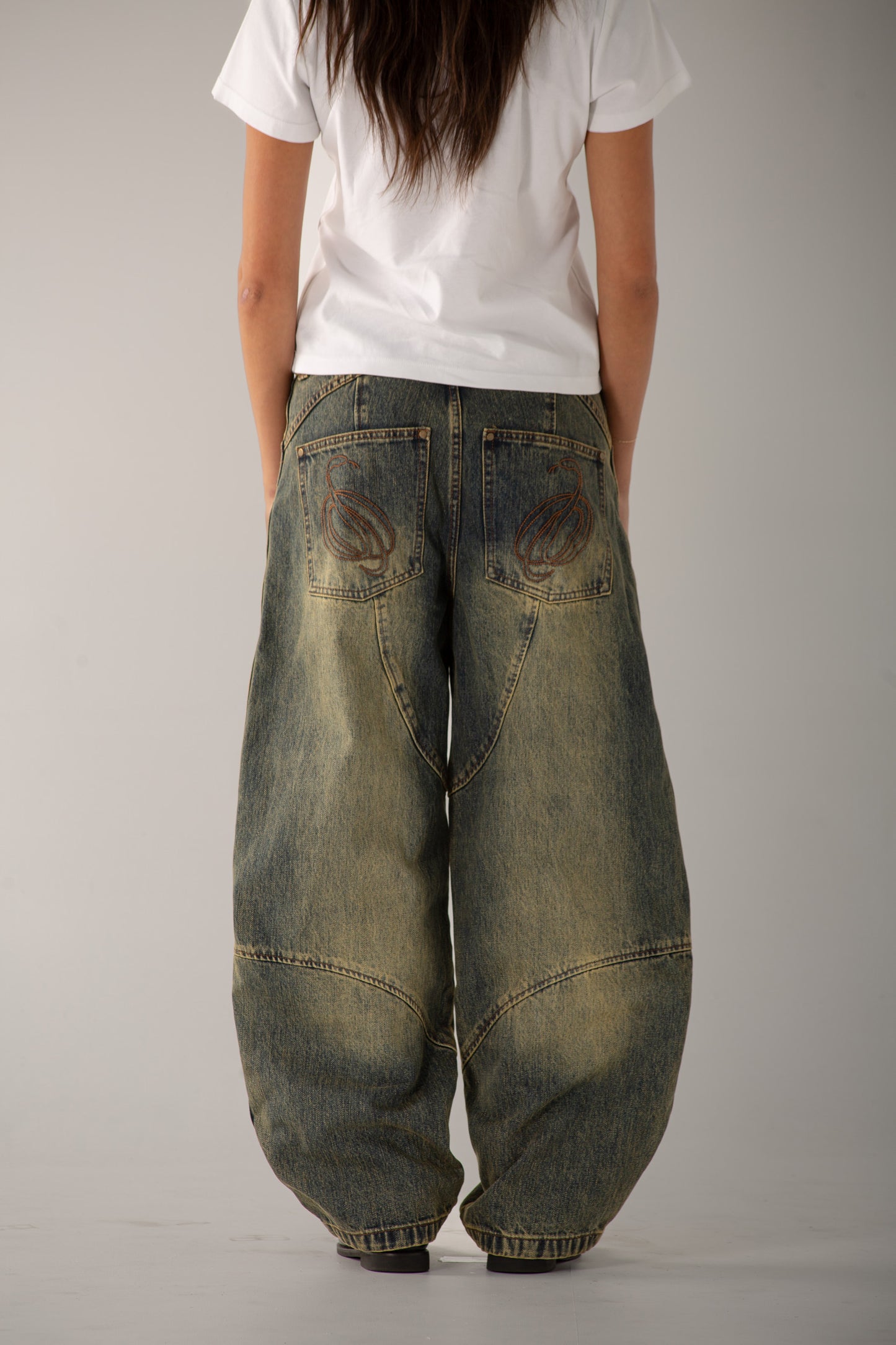 Cursive Washed Denim Jeans