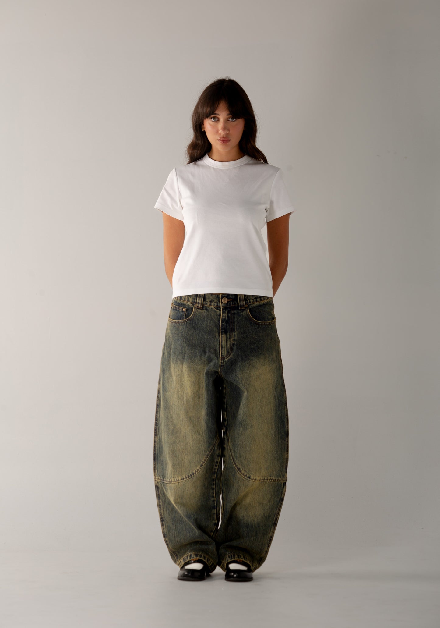 Cursive Washed Denim Jeans